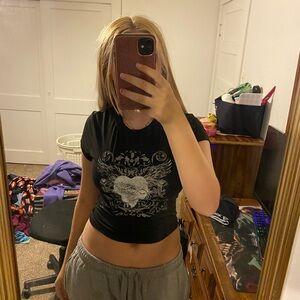 SHEIN Black Angel Wing Graphic Tee